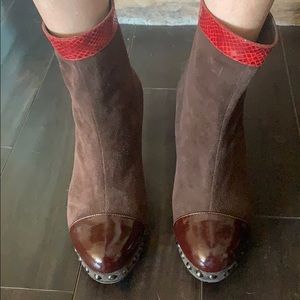 Brown suede booties